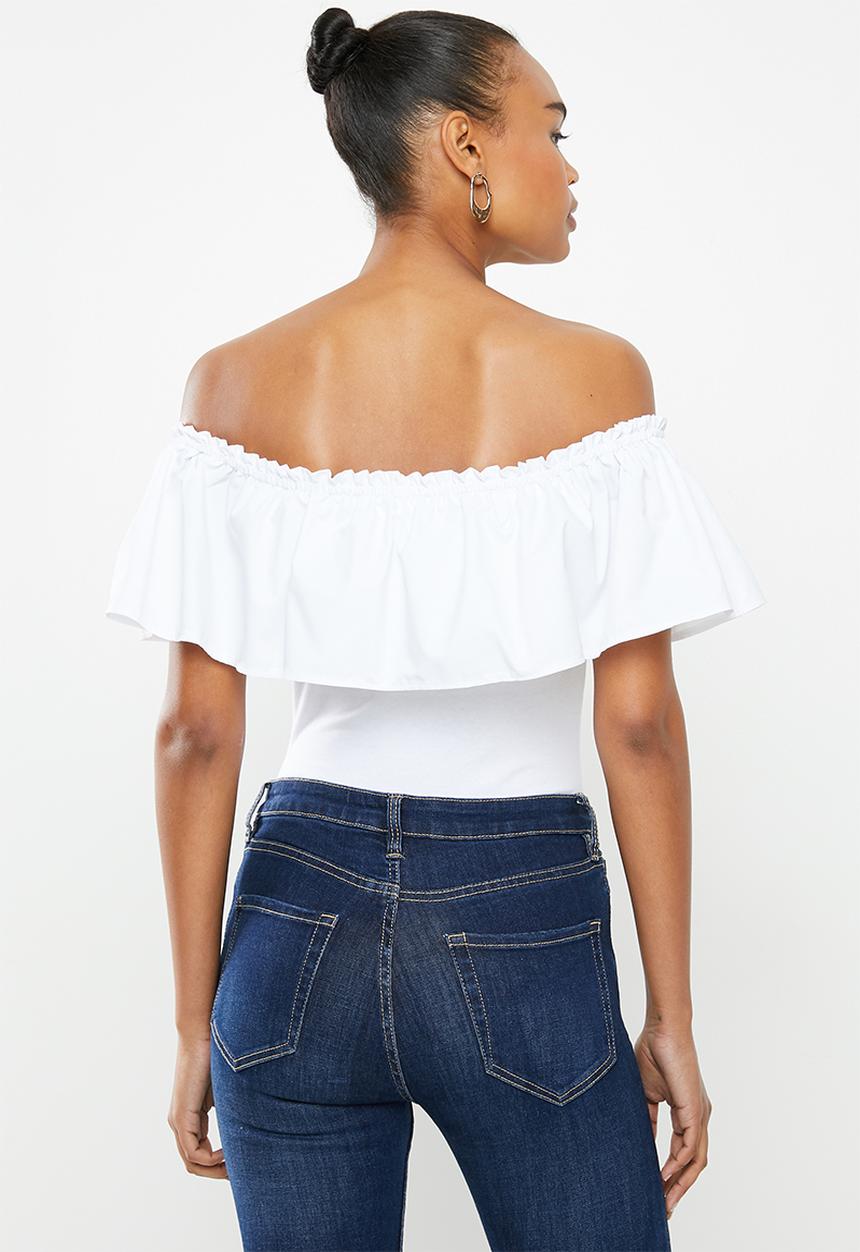 MILLA - Bardot overlay bodysuit - white