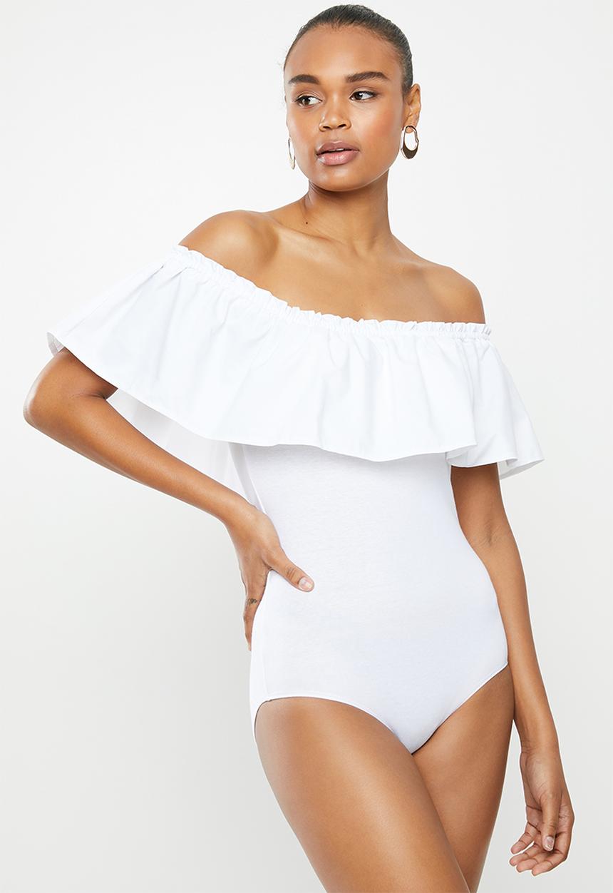 MILLA - Bardot overlay bodysuit - white