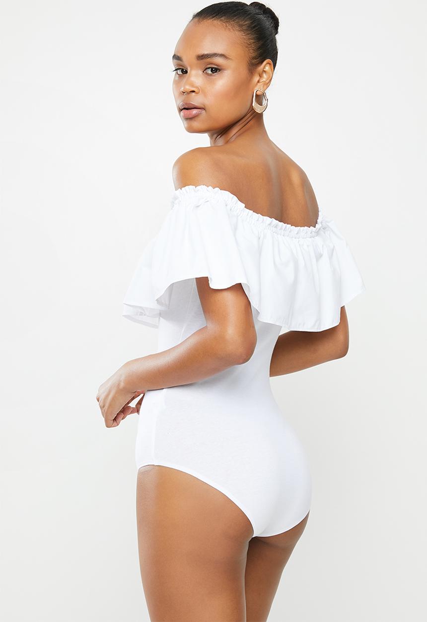 MILLA - Bardot overlay bodysuit - white