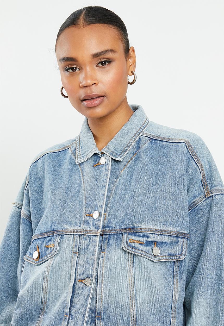 Missguided - Oversized 90s fit denim jacket co ord - blue