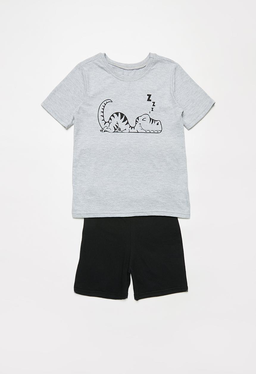 Pop Candy - Boys shorts & tee pj set - grey & black