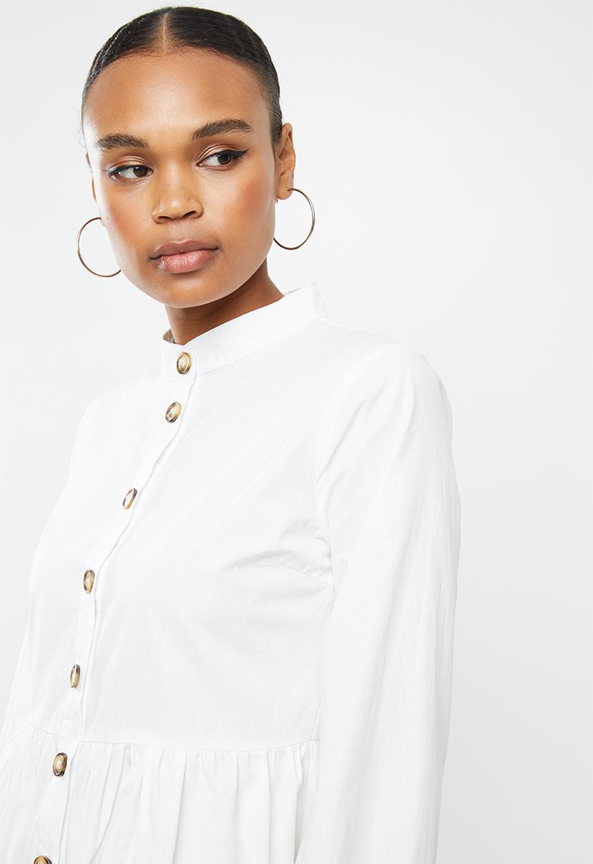Missguided - Tie cuff poplin shirt dress - white