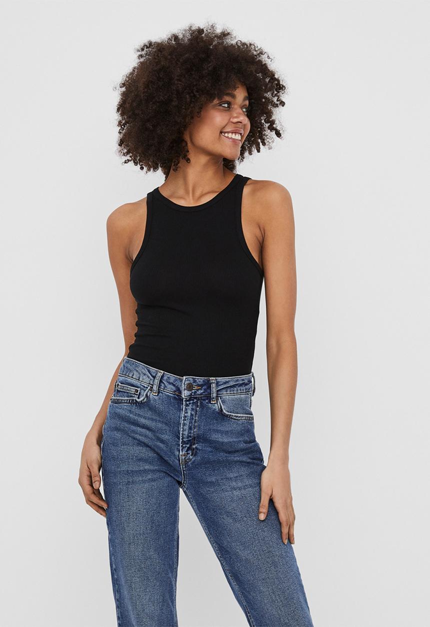 Vero Moda - Roma short sleeve rib halterneck top vip - black