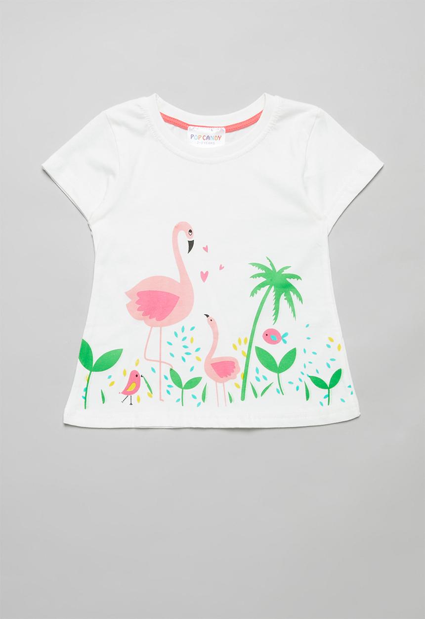 Pop Candy - Girls flamingo tee - white