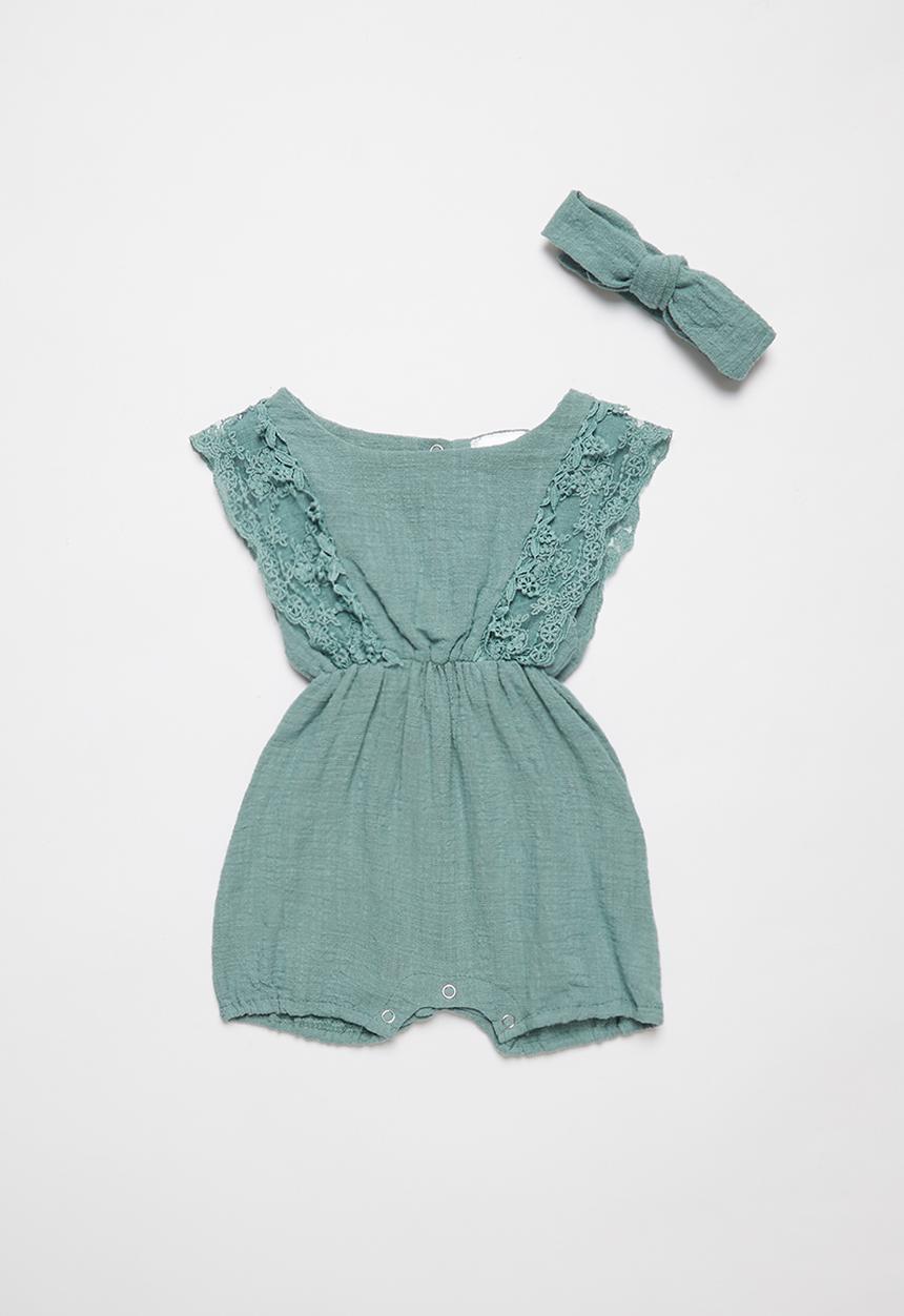 Pop Candy - Baby playsuit & headband set - sage