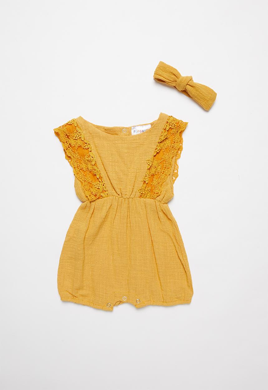 Pop Candy - Baby playsuit & headband set - yellow