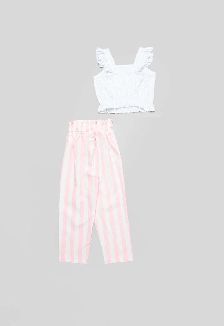 Pop Candy - Frill sleeve & pants set - white & pink