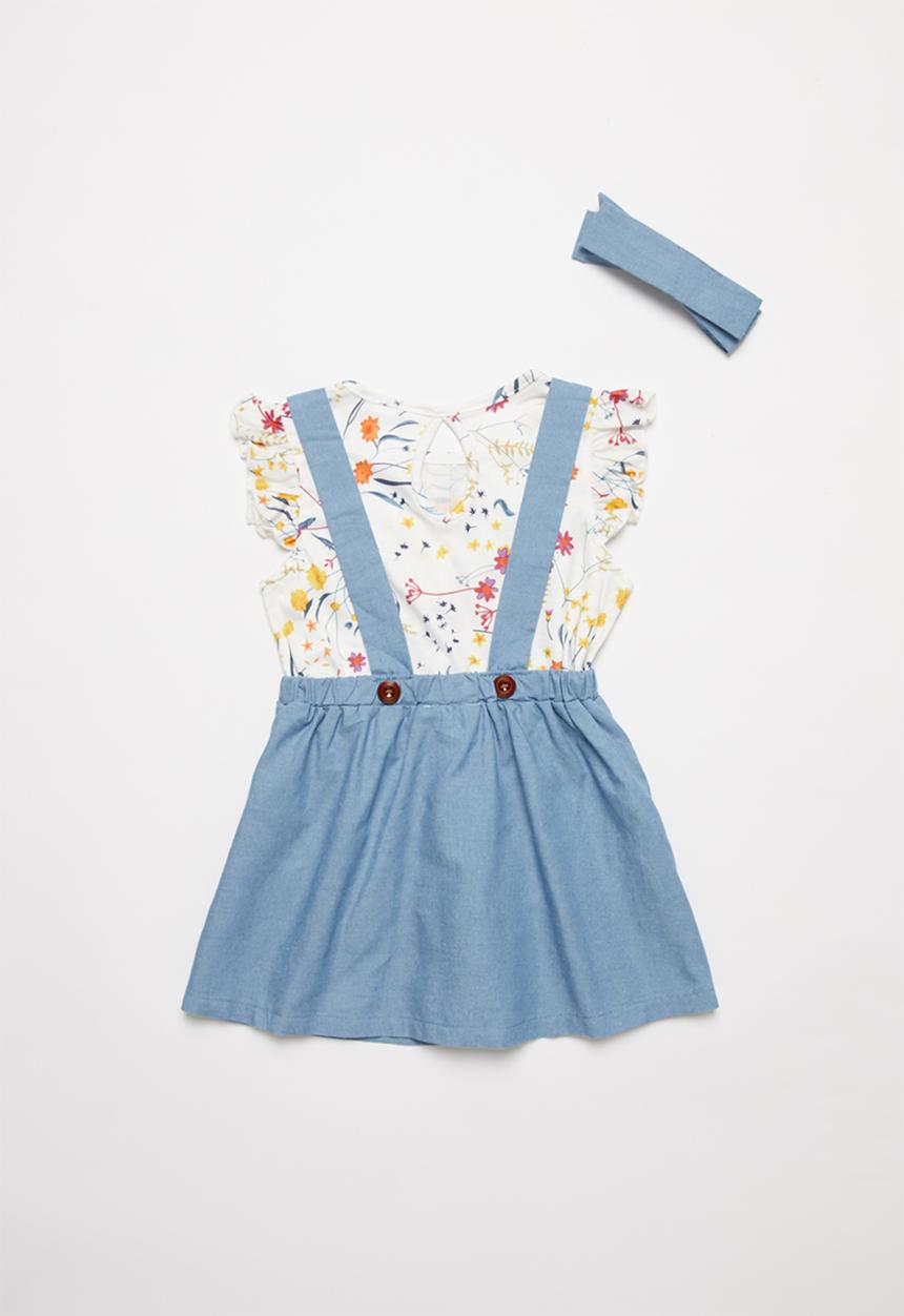 Pop Candy - Skirt with braces & tee set - blue & white