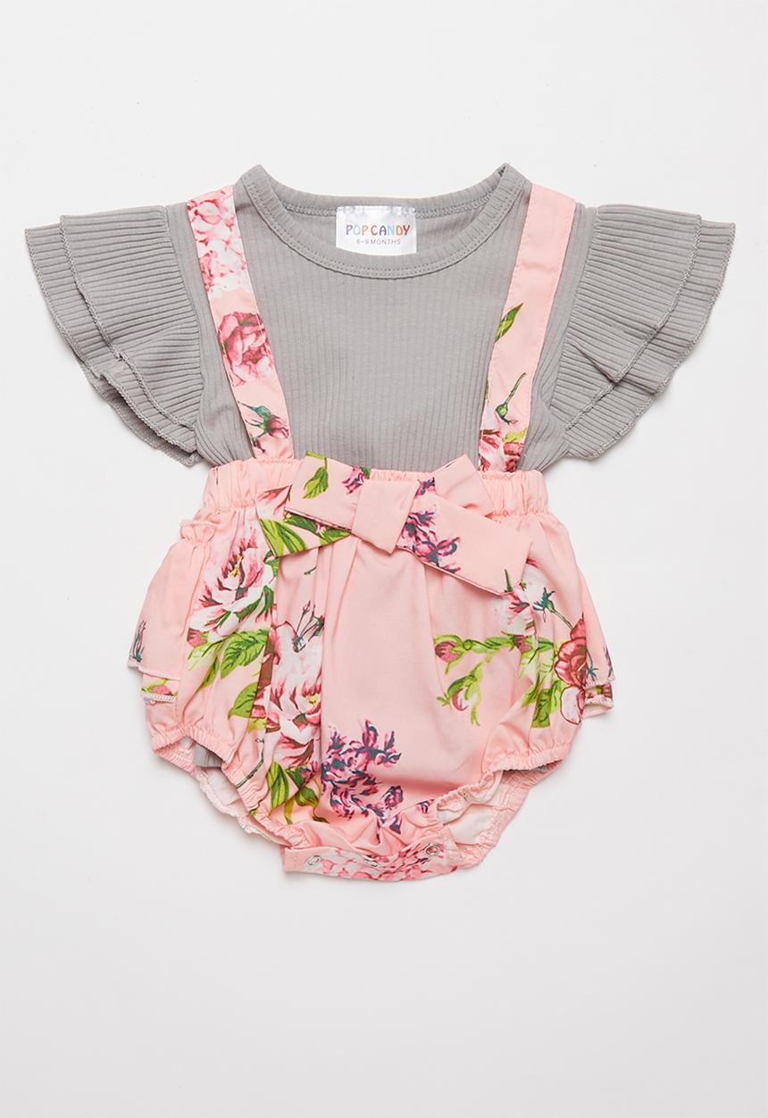 Pop Candy - Playsuit & tee set - grey & pink