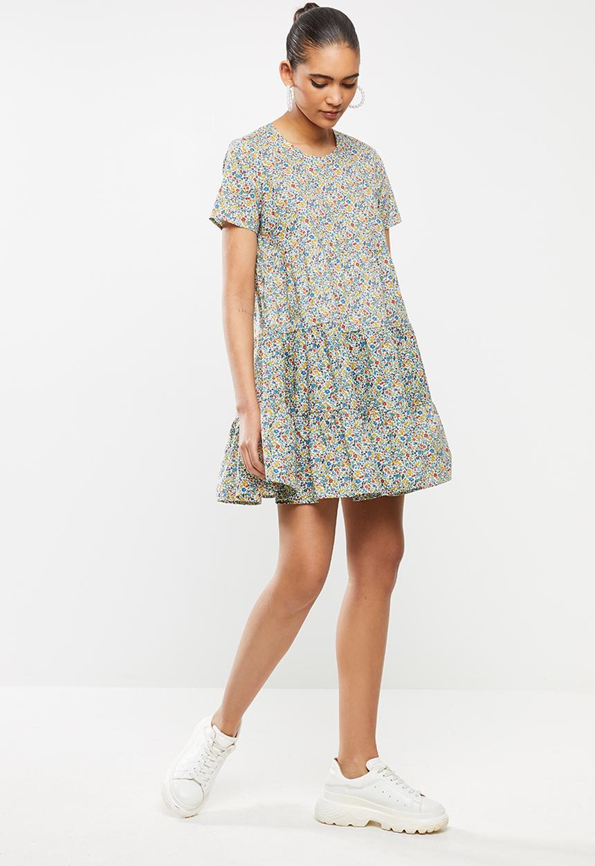 Blake - Short sleeve tiered mini dress- multi