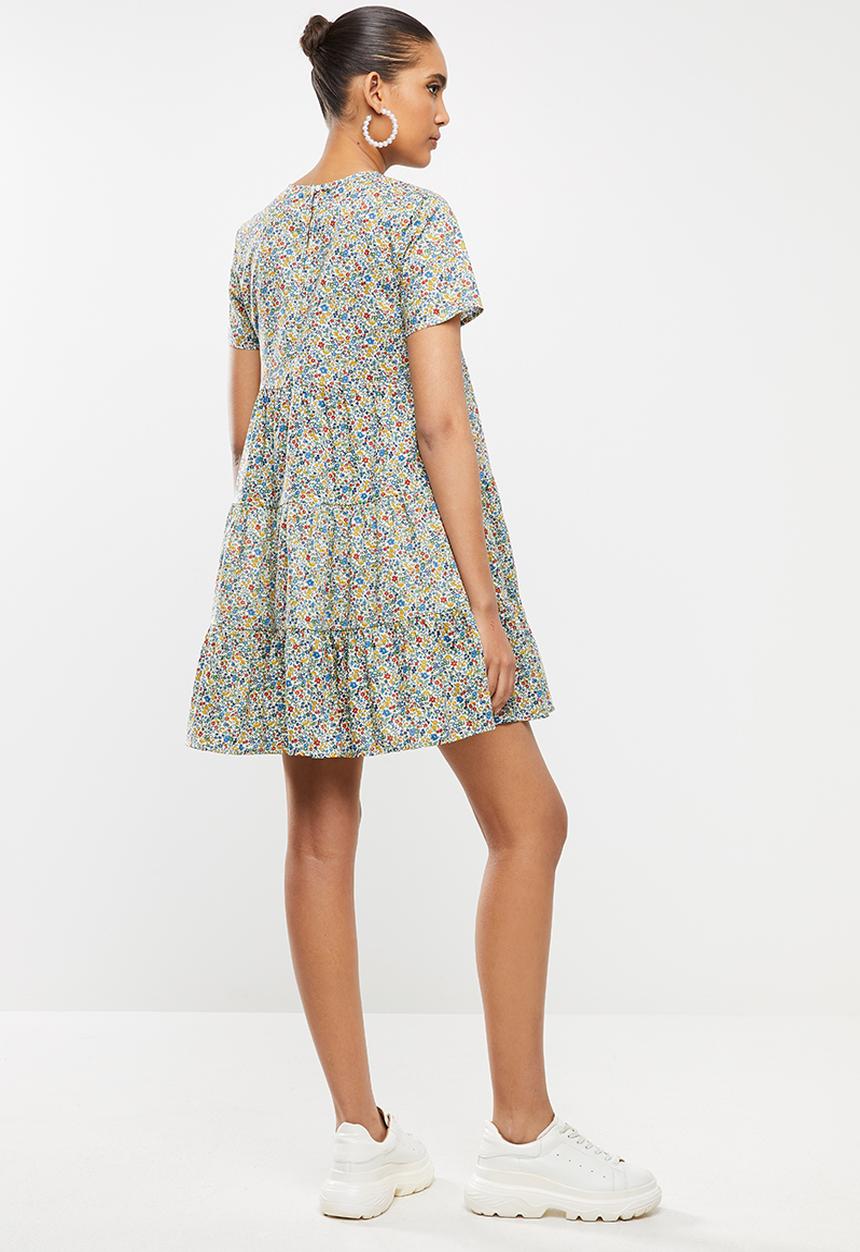 Blake - Short sleeve tiered mini dress- multi