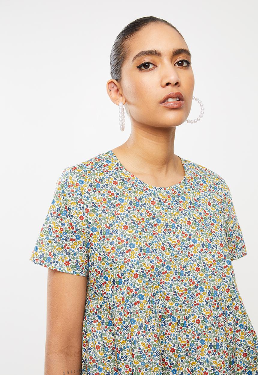 Blake - Short sleeve tiered mini dress- multi
