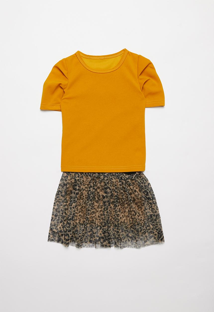 Pop Candy - Girls skirt & tee set - mustard & brown