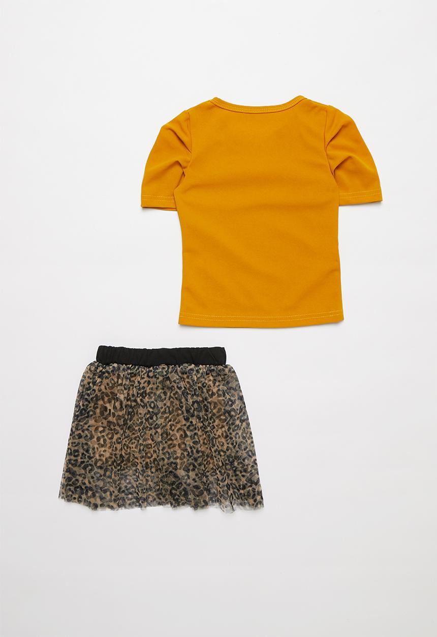 Pop Candy - Girls skirt & tee set - mustard & brown