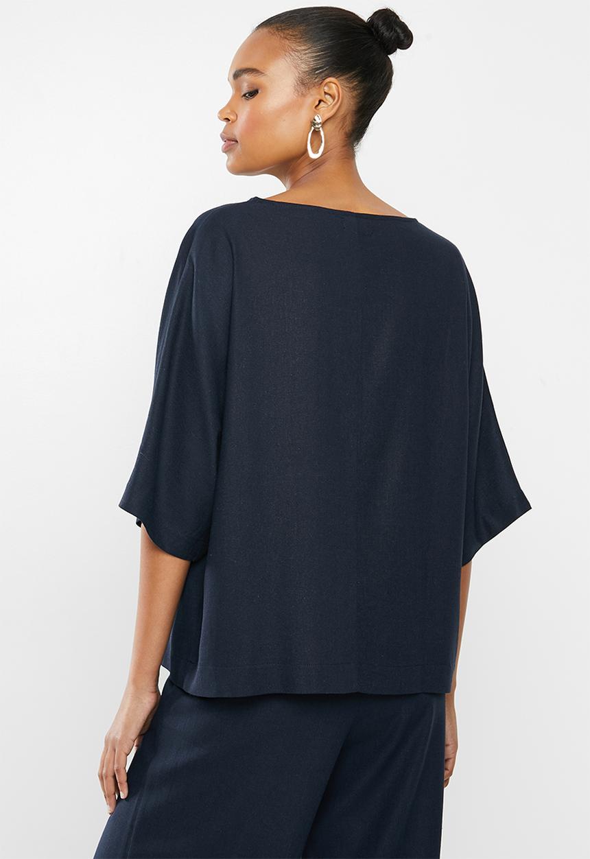 edit - Dolman linen boxy shell - navy