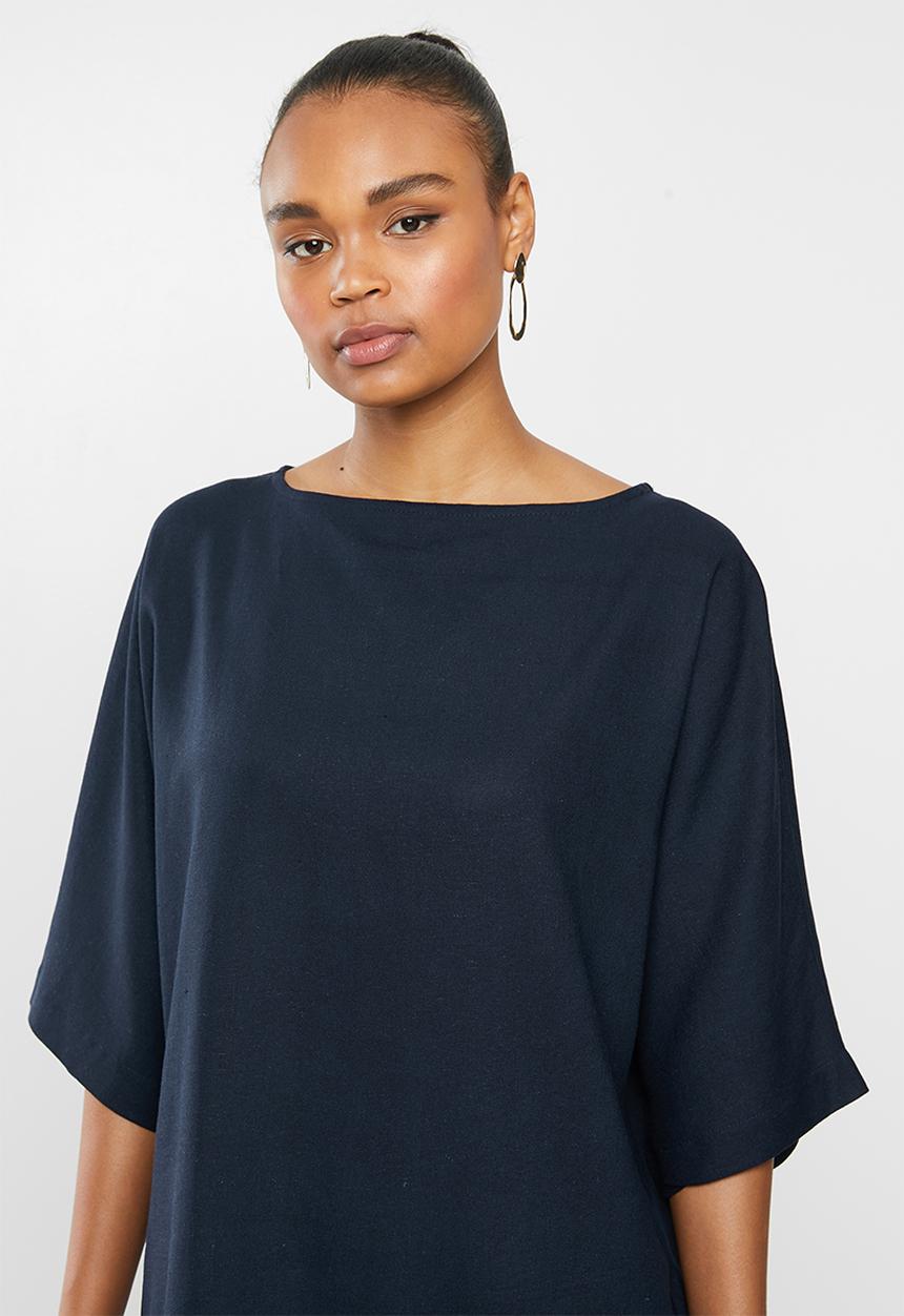 edit - Dolman linen boxy shell - navy
