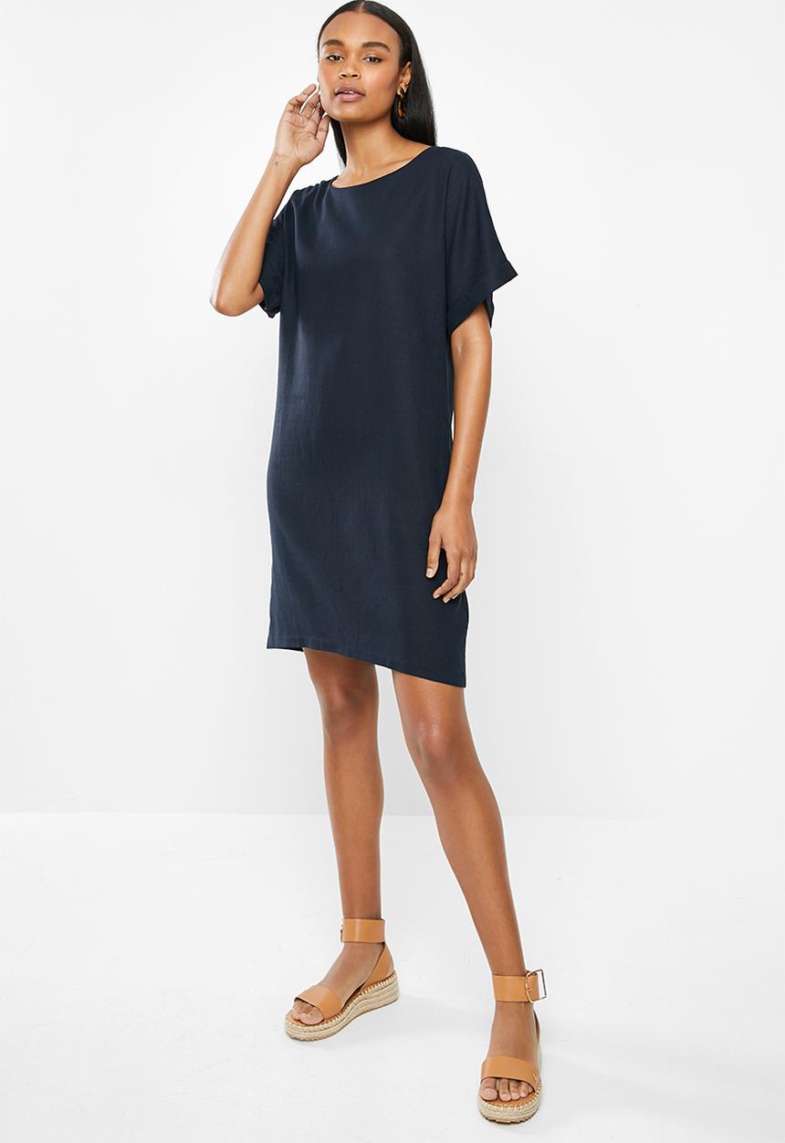 edit - Linen short sleeve tunic dress - navy