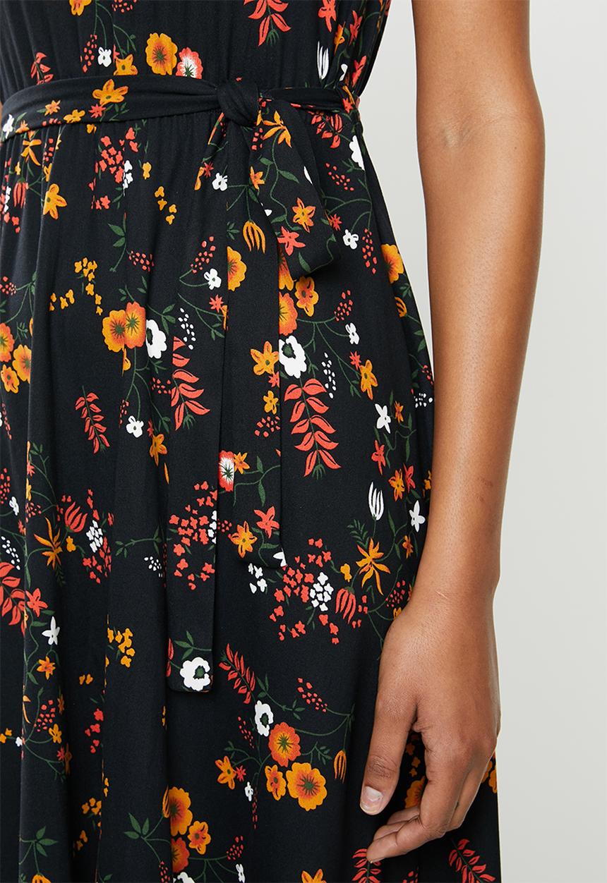 edit - Sleeveless flare hem tie fit & flare dress - multi