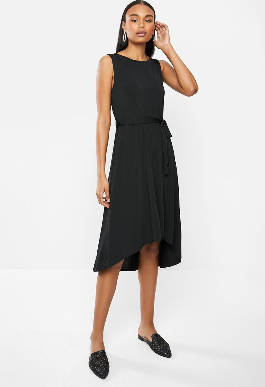 edit - Sleeveless flare hem tie fit & flare dress - black