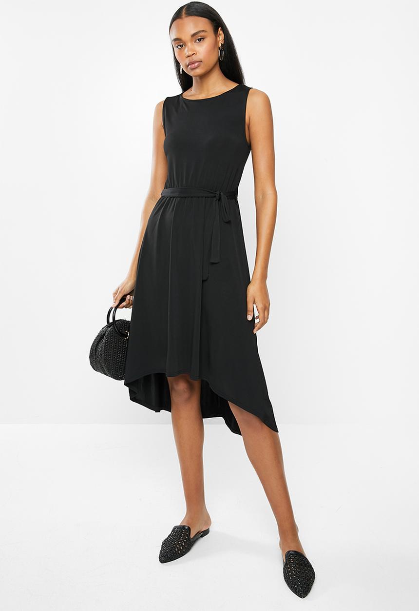 edit - Sleeveless flare hem tie fit & flare dress - black