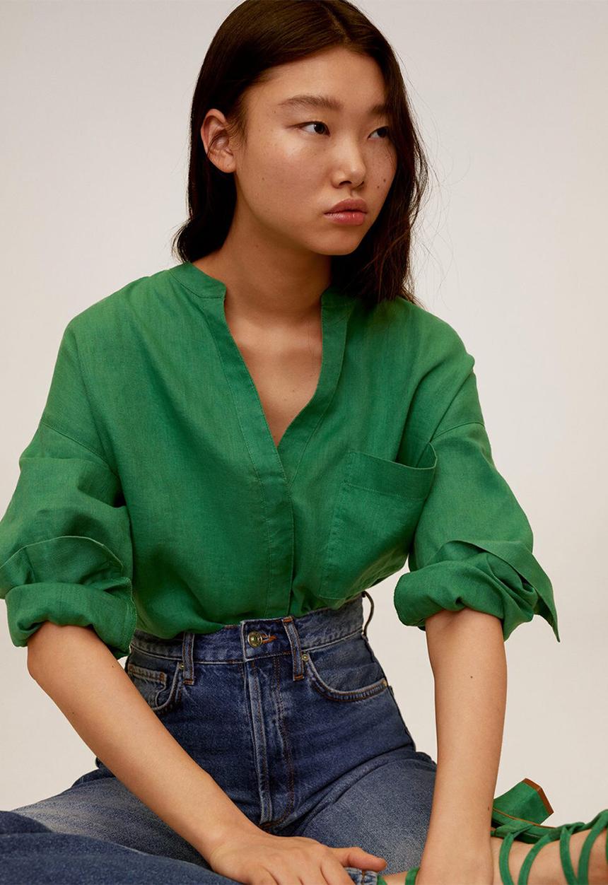 MANGO - Shirt liniki - green
