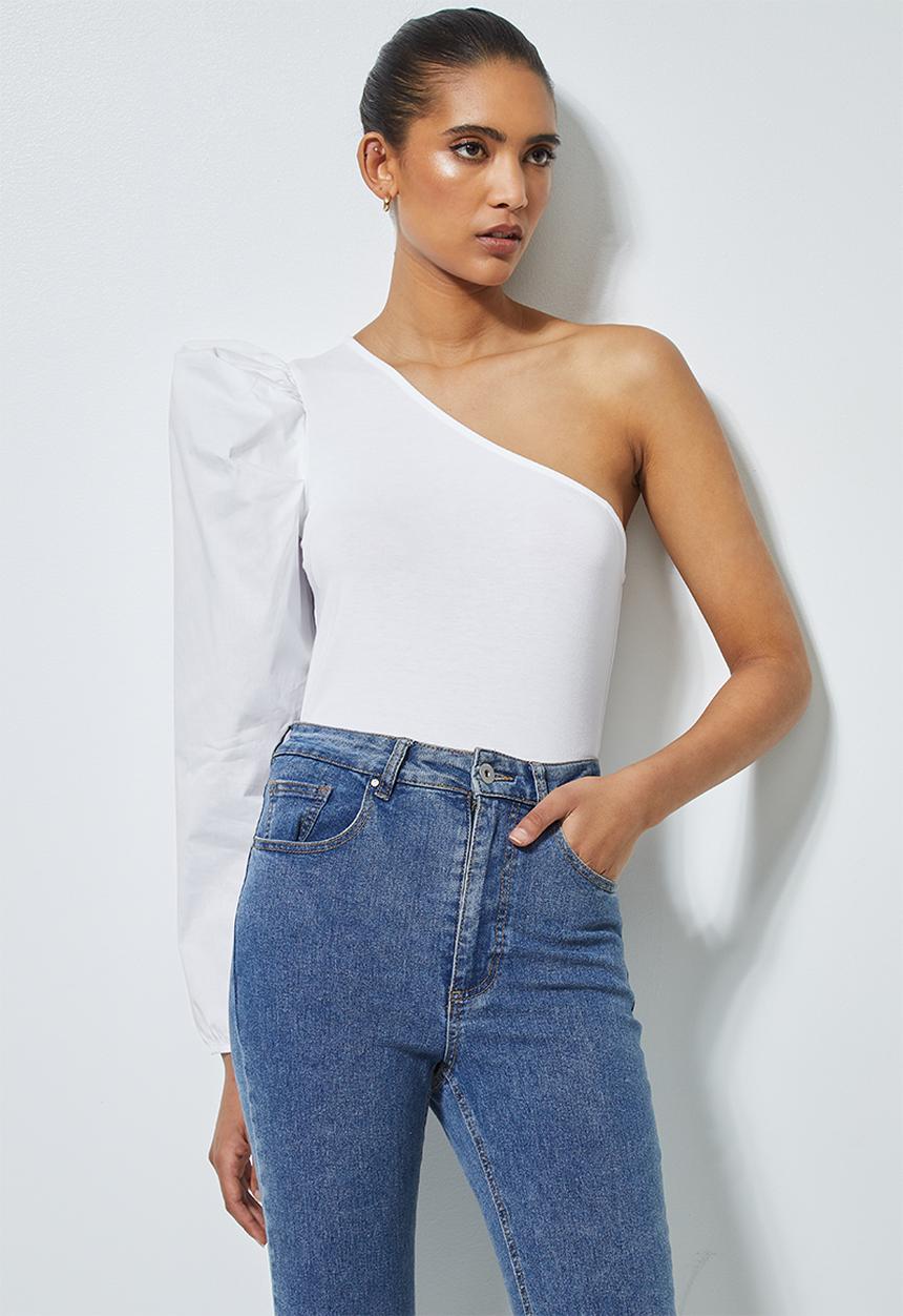 Superbalist - Combo fabric one shoulder top - white
