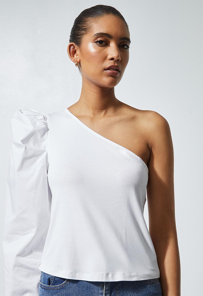 Superbalist - Combo fabric one shoulder top - white