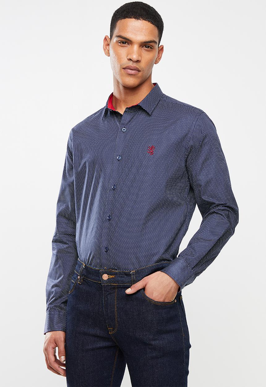Pringle of Scotland - Blake long sleeve styled  shirt - navy & white