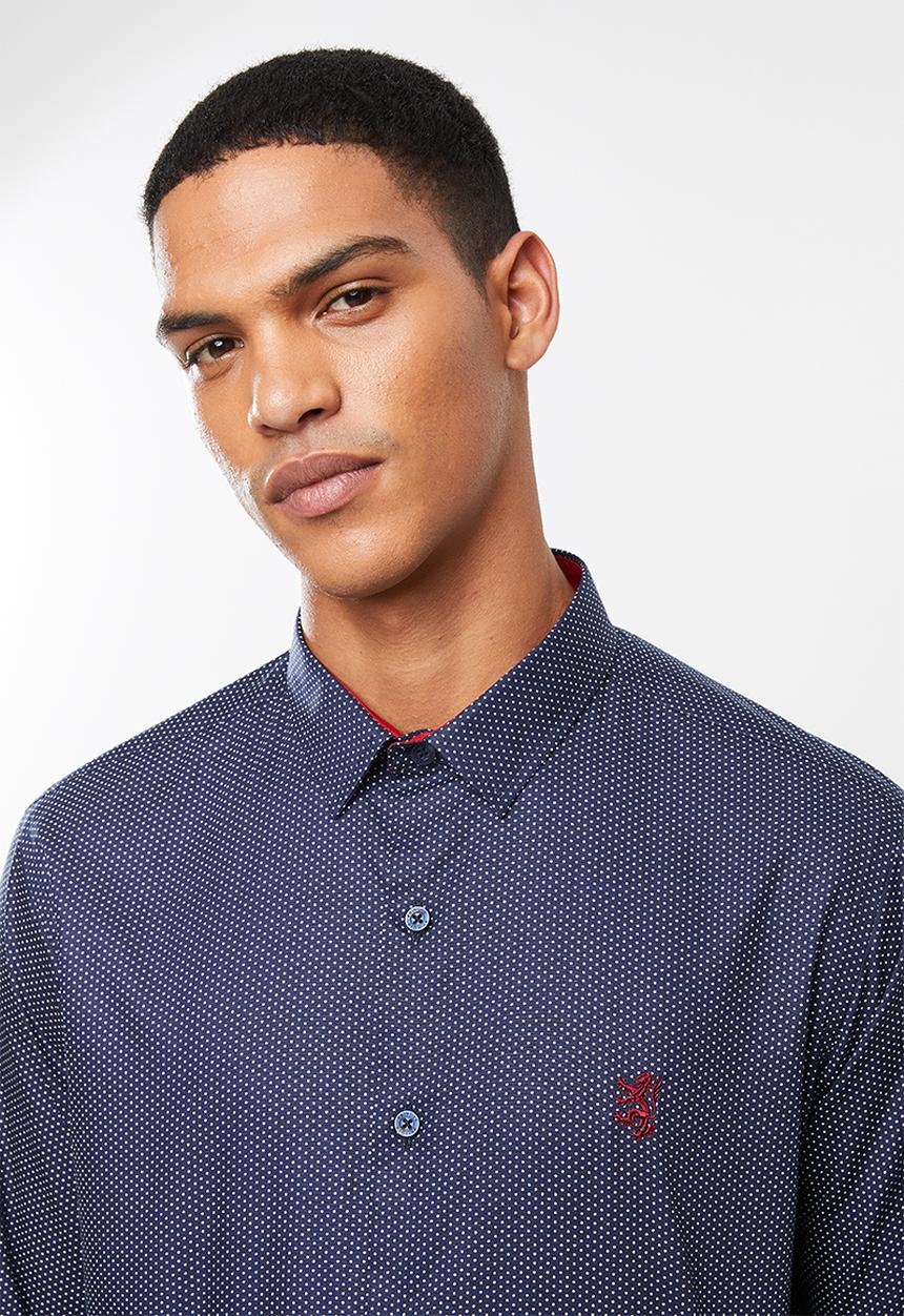 Pringle of Scotland - Blake long sleeve styled  shirt - navy & white