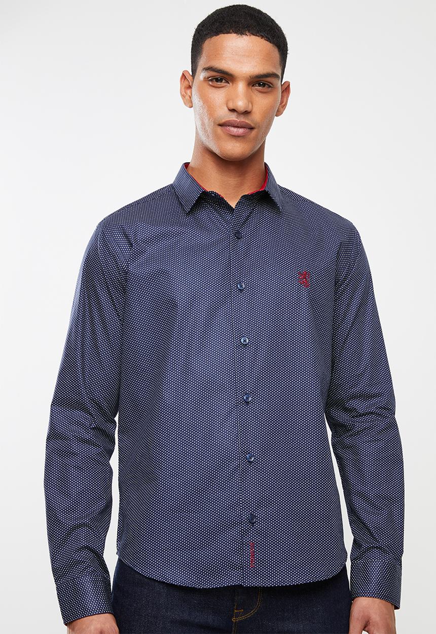 Pringle of Scotland - Blake long sleeve styled  shirt - navy & white