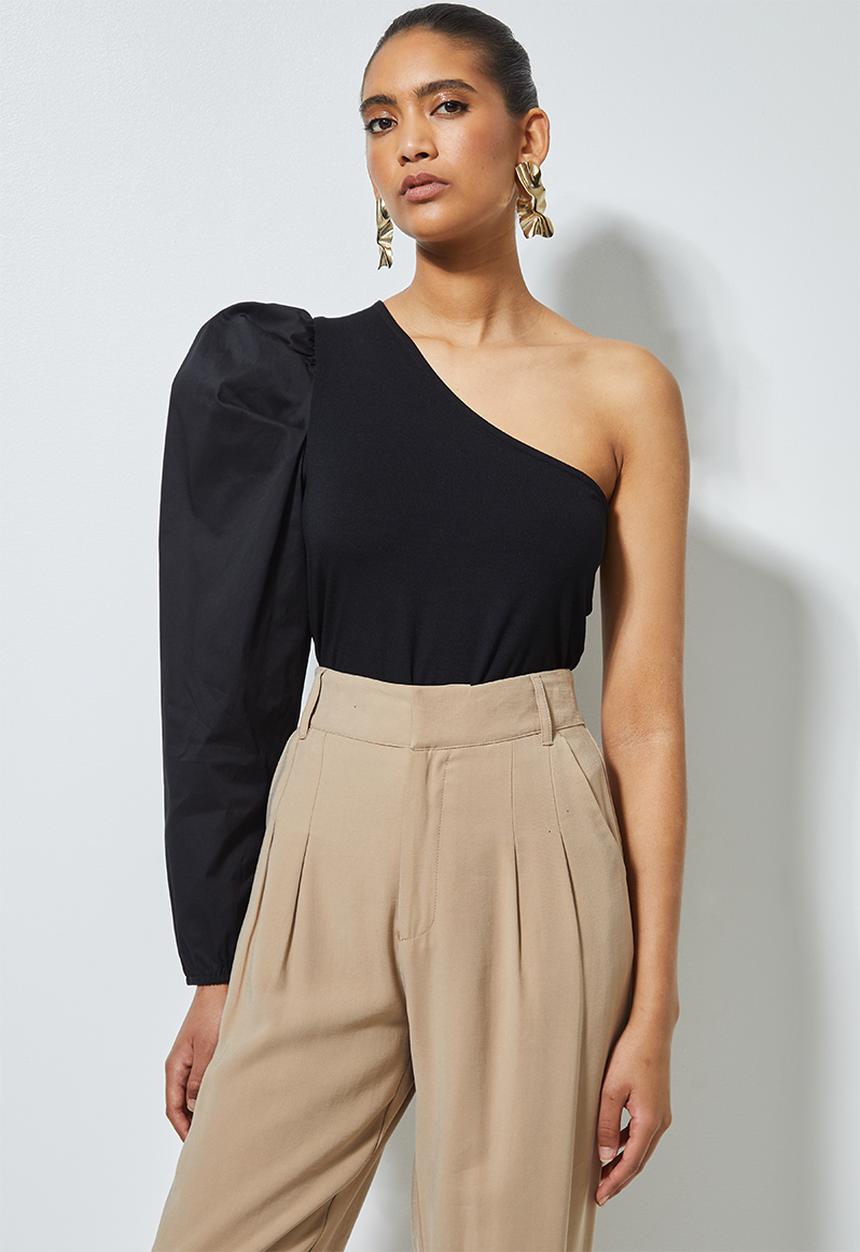 Superbalist - Combo fabric one shoulder top - black