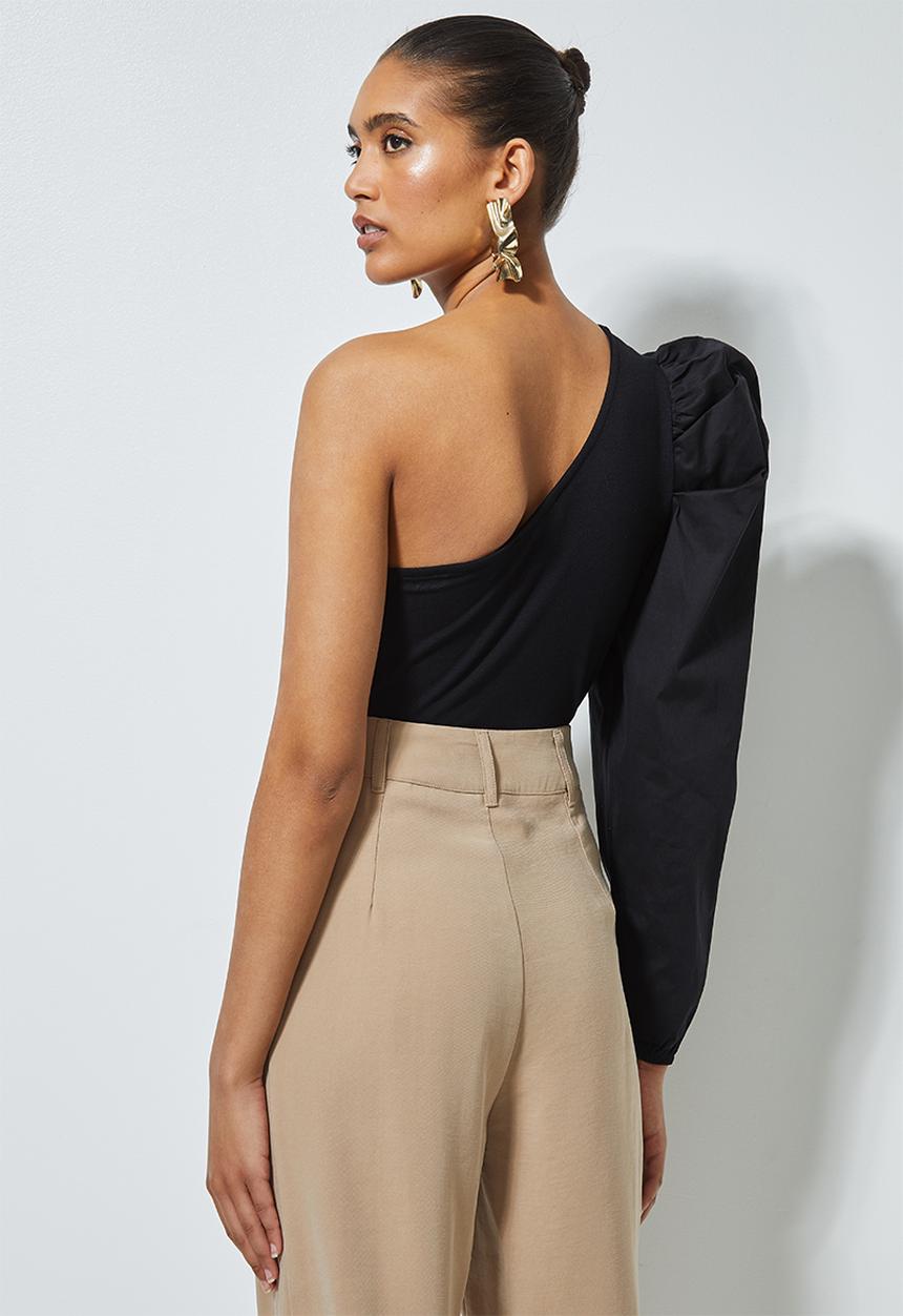 Superbalist - Combo fabric one shoulder top - black