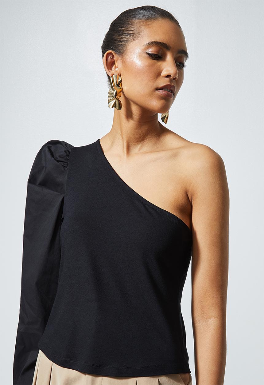 Superbalist - Combo fabric one shoulder top - black