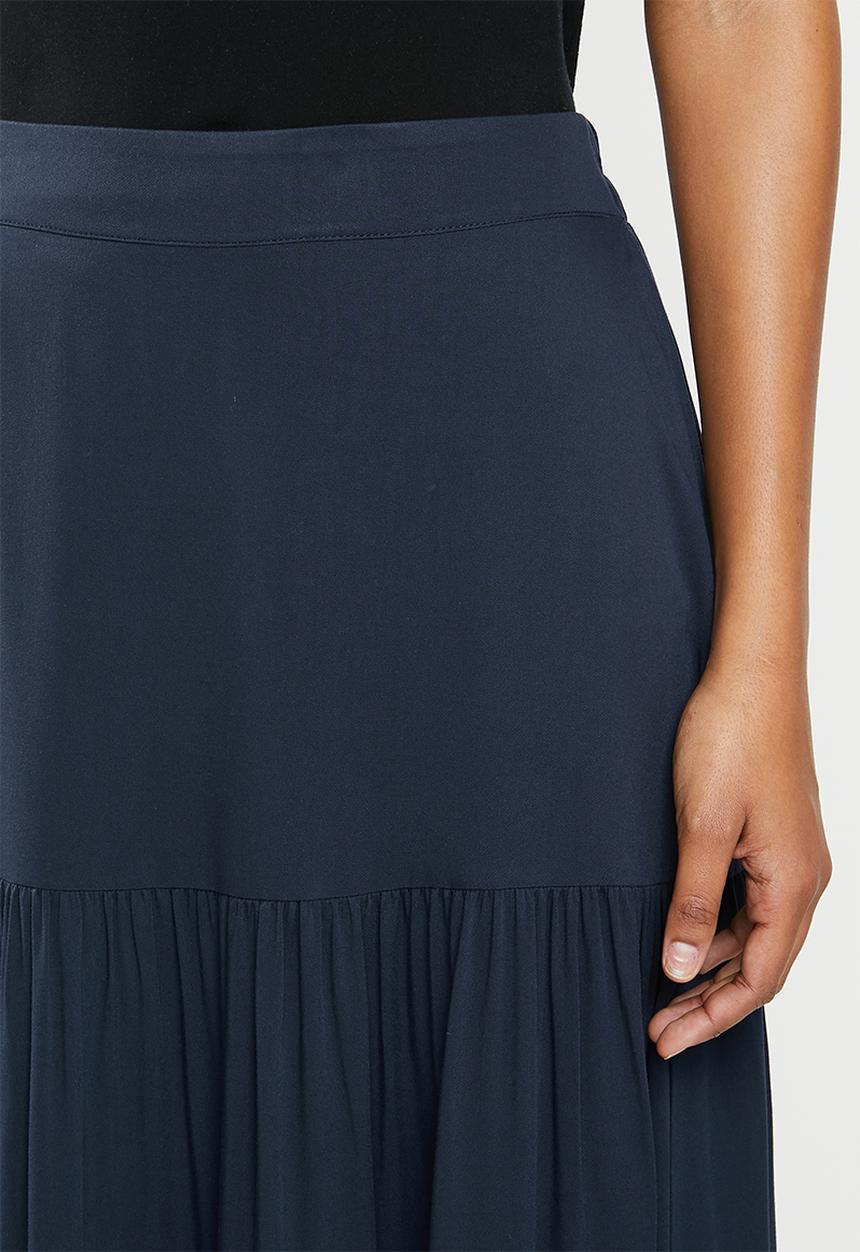 edit - Twill tiered maxi skirt - navy