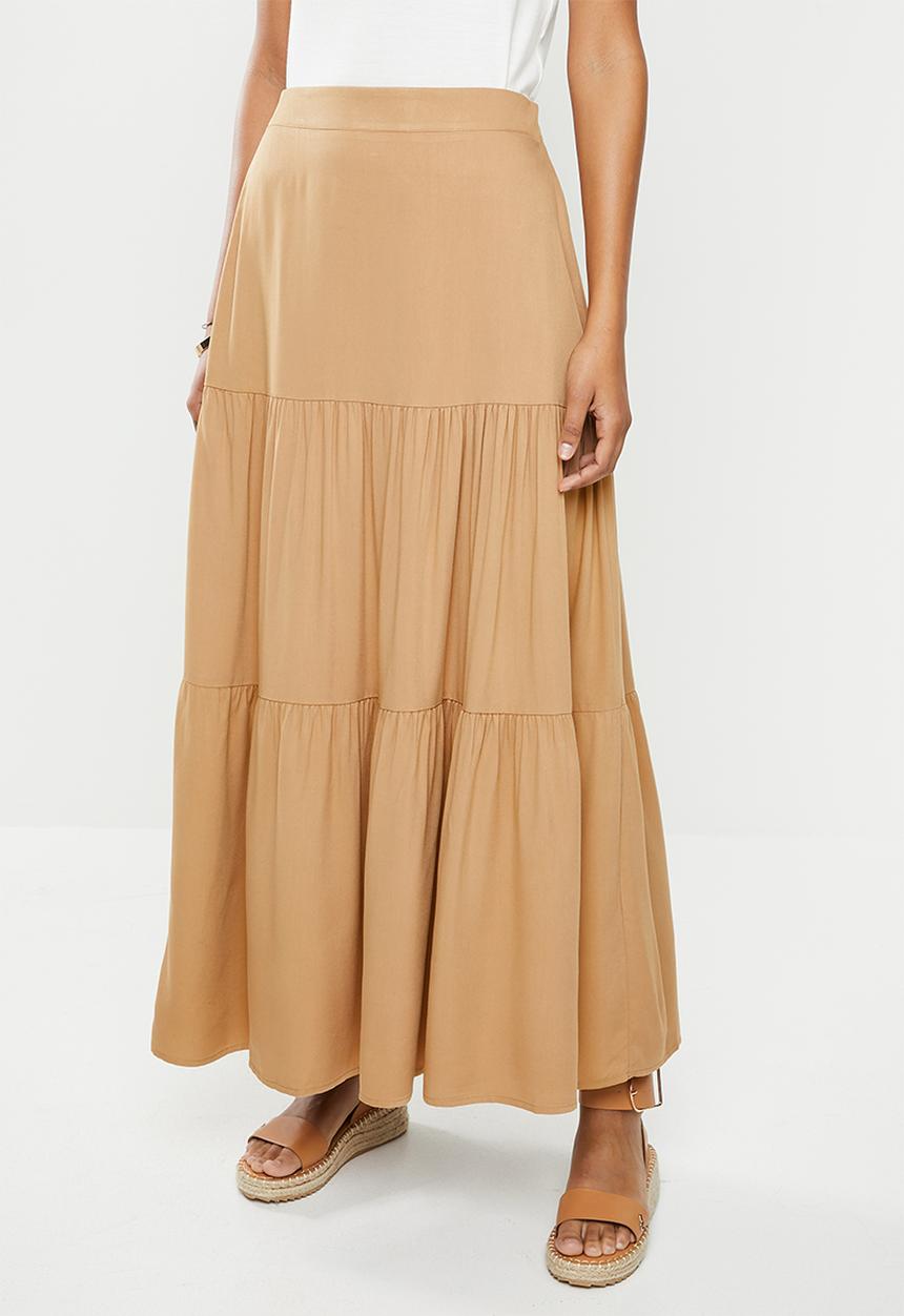 edit - Twill tiered maxi skirt - hazelnut