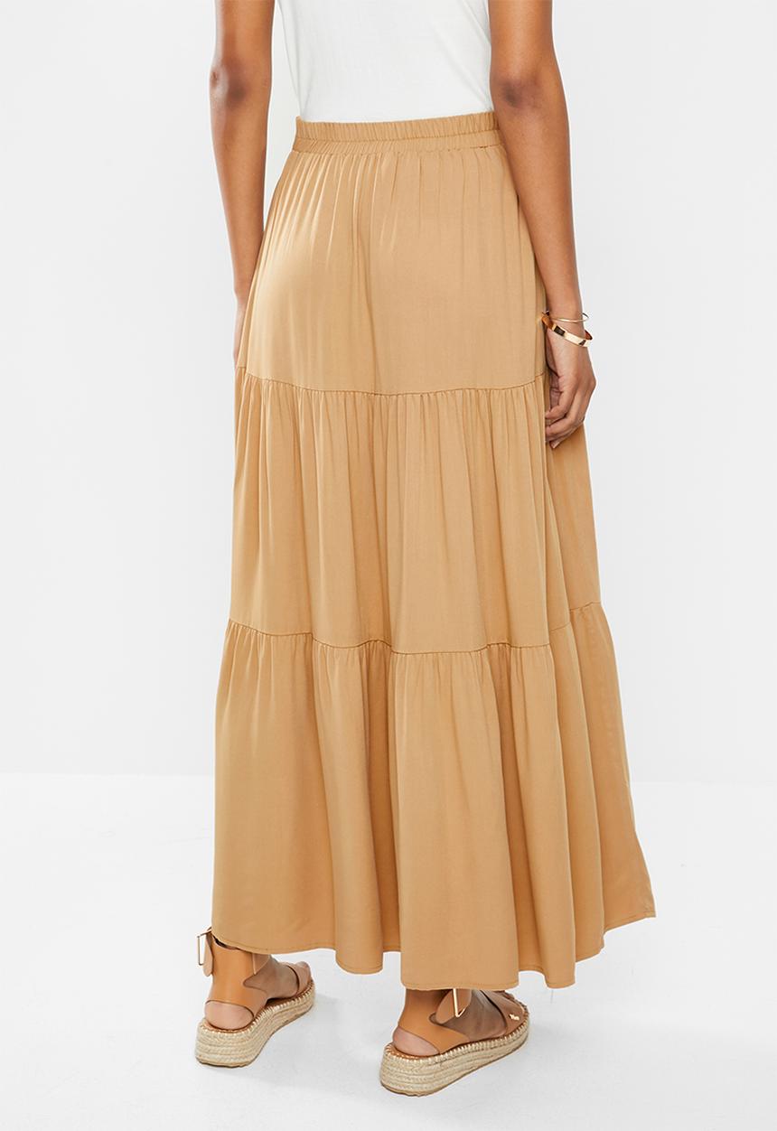 edit - Twill tiered maxi skirt - hazelnut