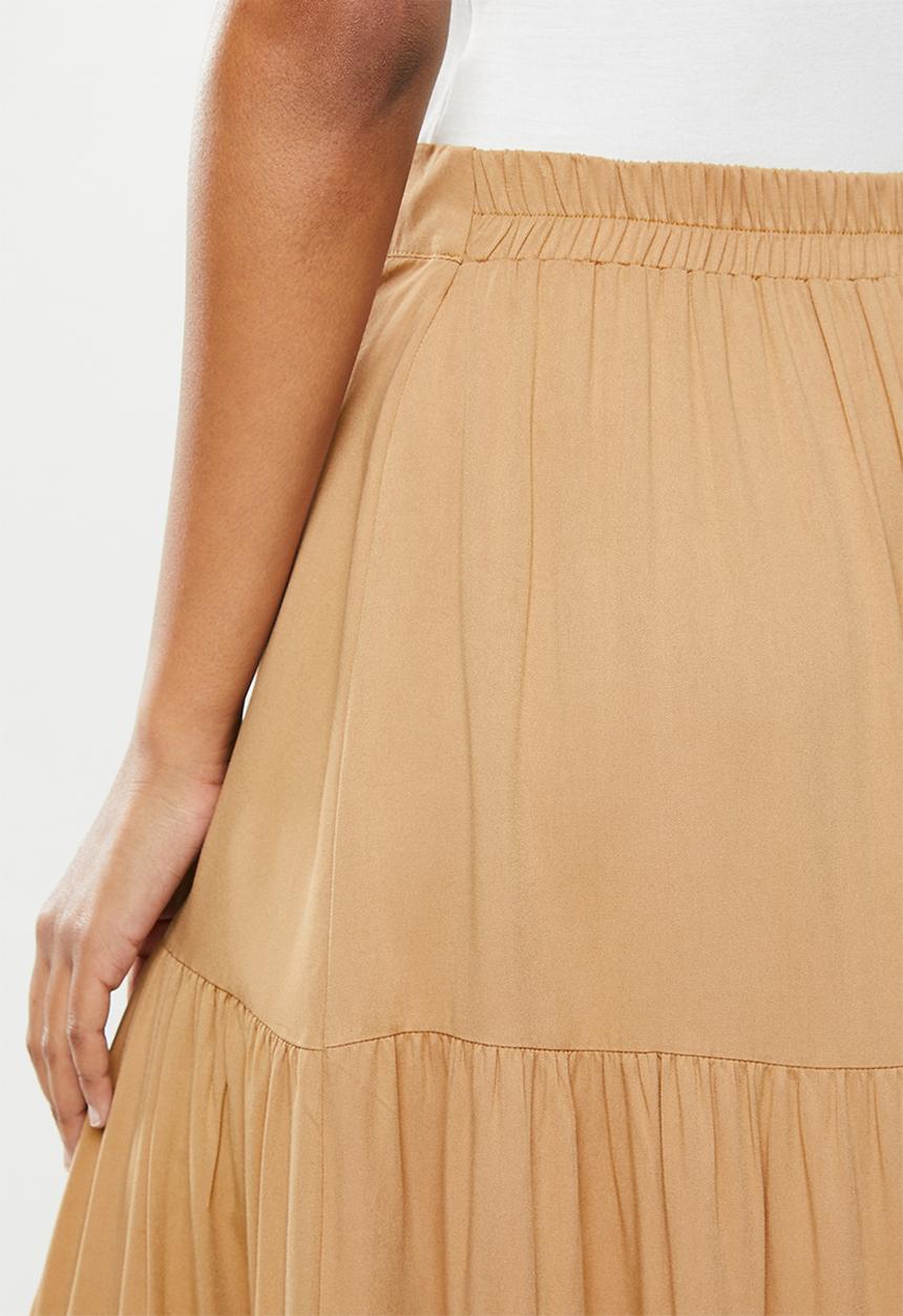 edit - Twill tiered maxi skirt - hazelnut