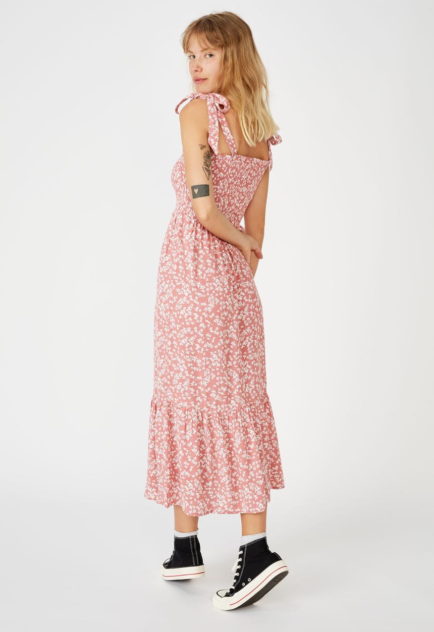 Cotton On - Woven carol shirred ruffle midi dress - cora ditsy dusty rose