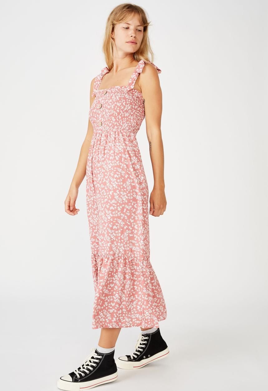 Cotton On - Woven carol shirred ruffle midi dress - cora ditsy dusty rose