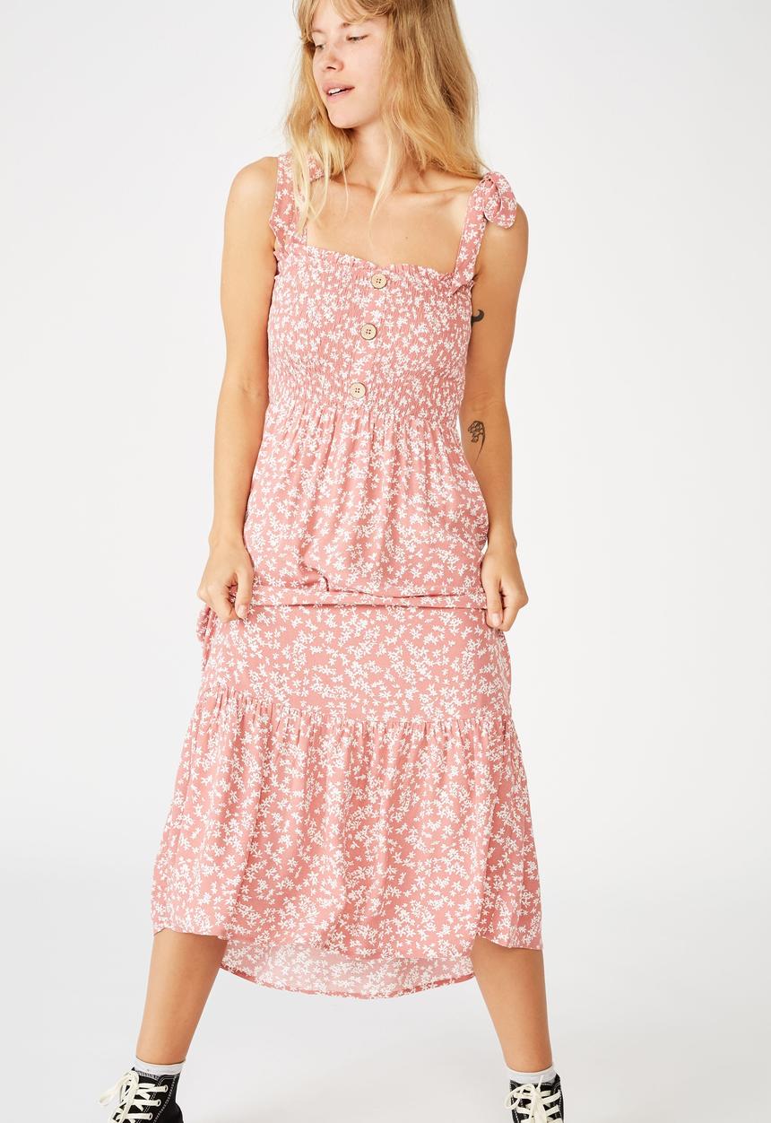 Cotton On - Woven carol shirred ruffle midi dress - cora ditsy dusty rose