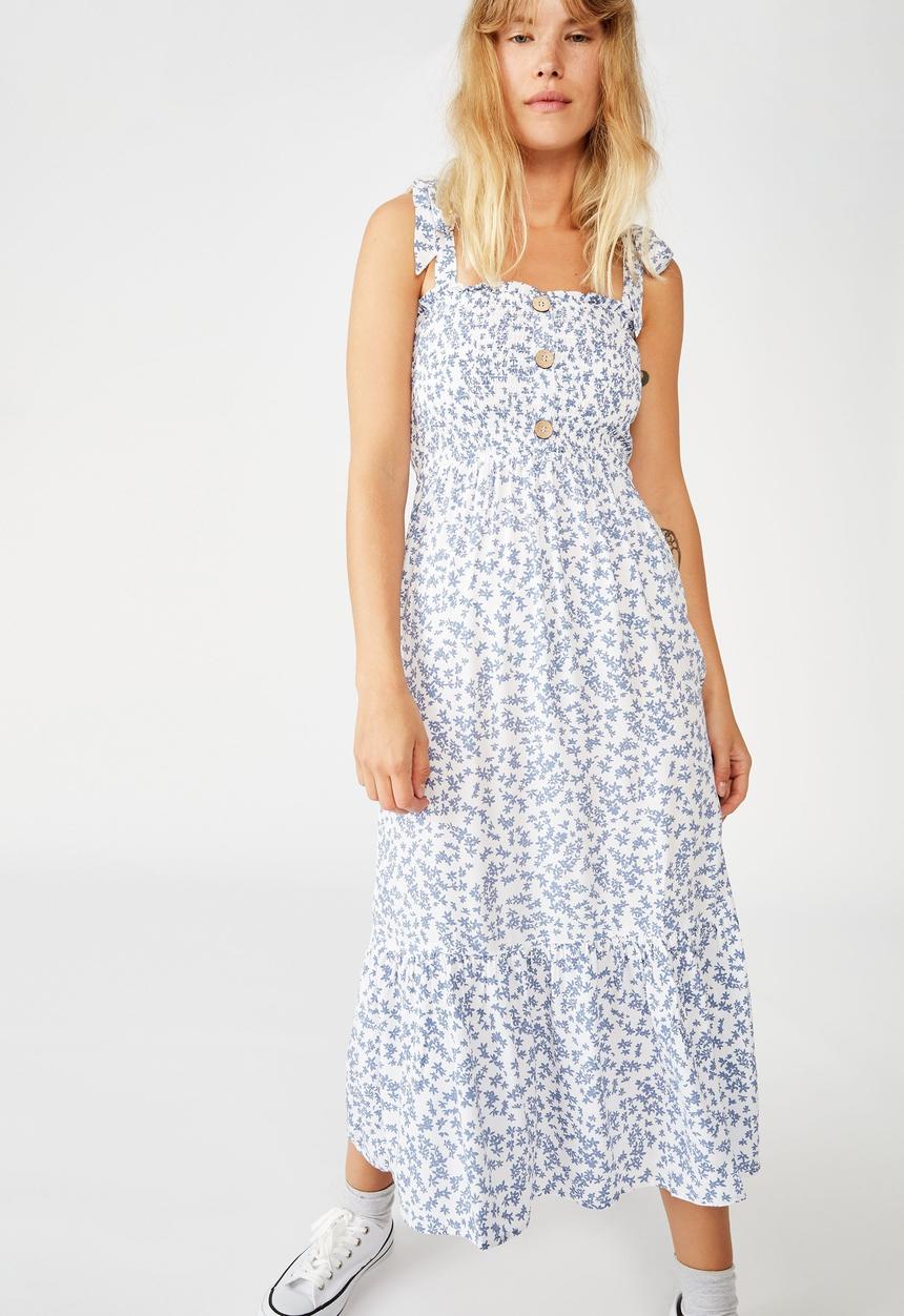 Cotton On - Woven carol shirred ruffle midi dress - cora ditsy white