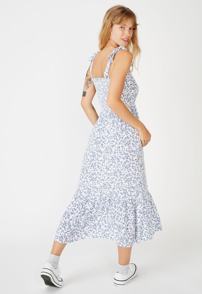 Cotton On - Woven carol shirred ruffle midi dress - cora ditsy white