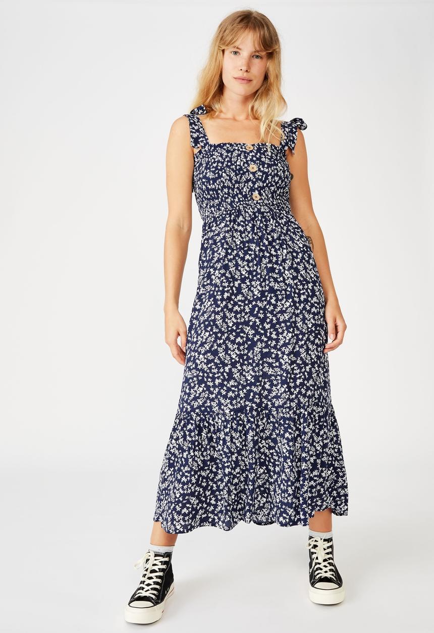 Cotton On - Woven carol shirred ruffle midi dress - cora ditsy medieval blue