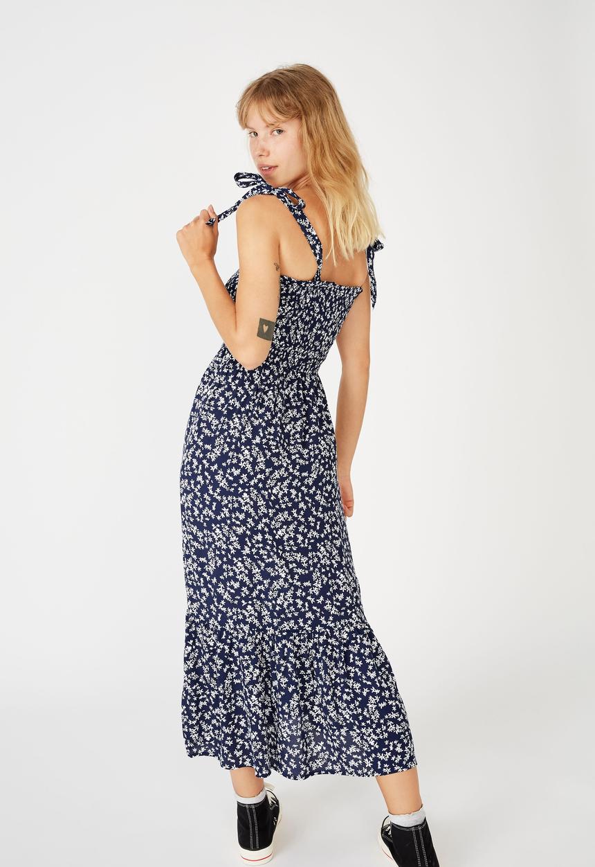 Cotton On - Woven carol shirred ruffle midi dress - cora ditsy medieval blue