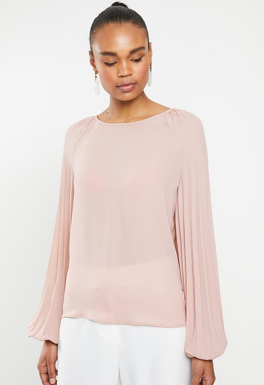 edit - Pleated sleeve blouse - pink