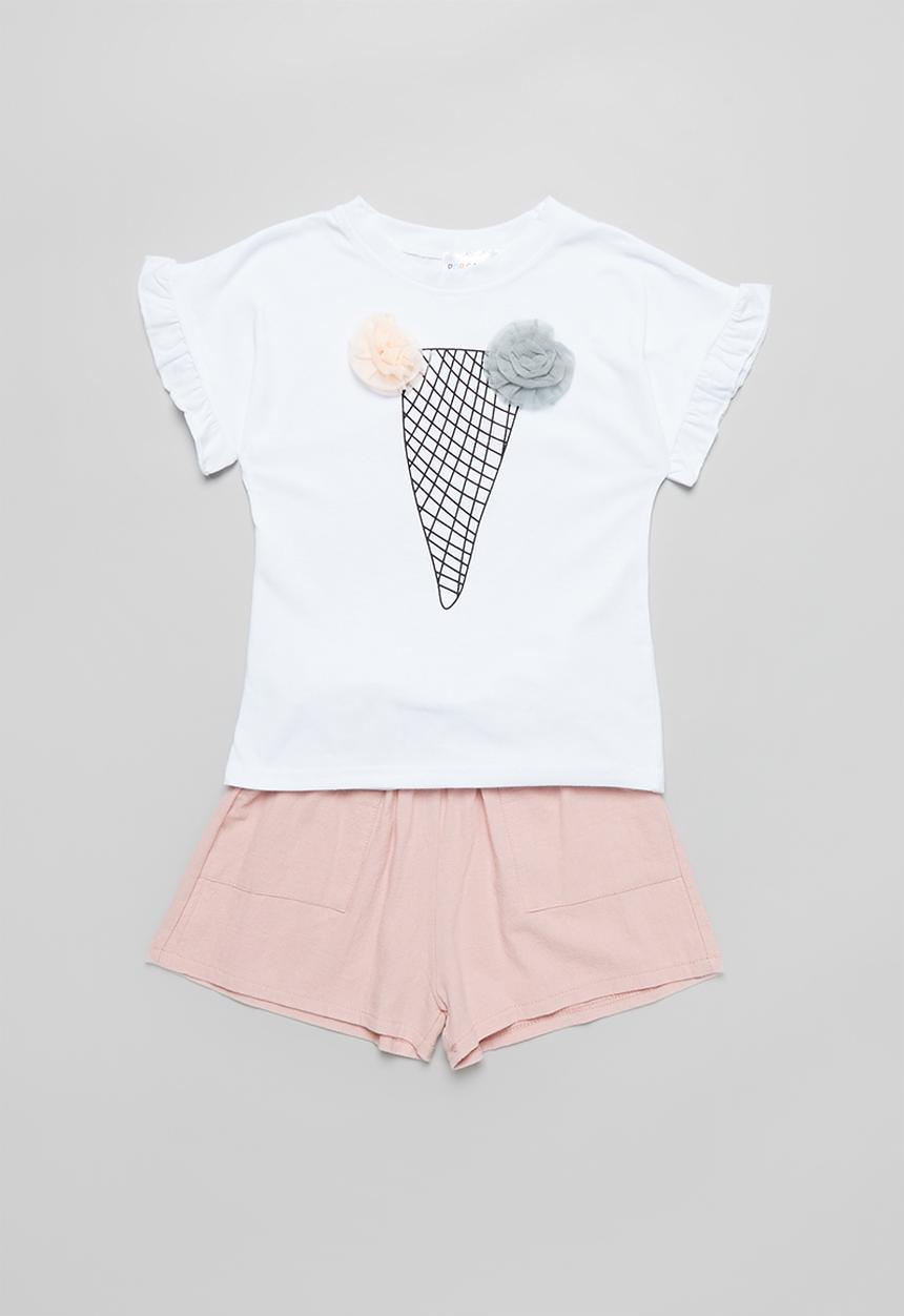 Pop Candy - Girls shorts and tee set - white & pink