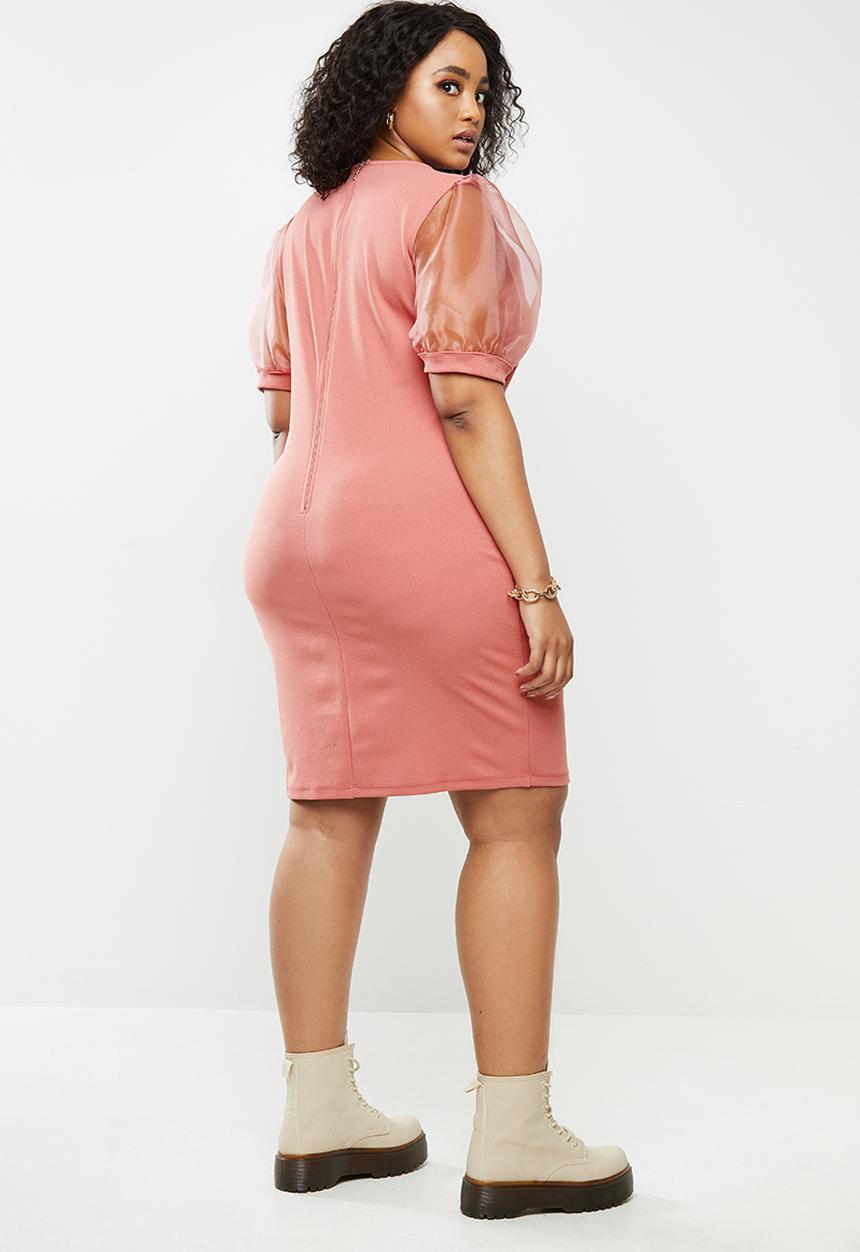 Blake - Crepeon combo bodycon mini dress - pink