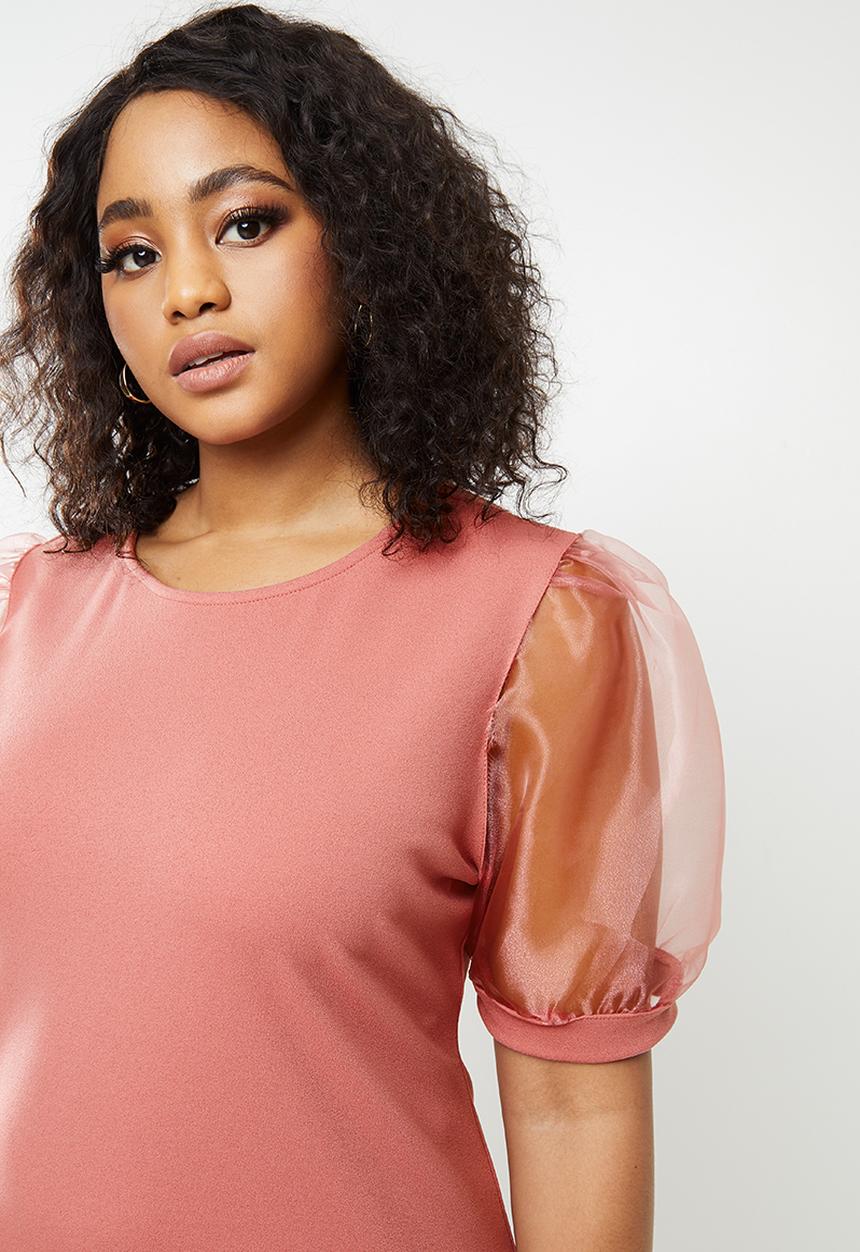 Blake - Crepeon combo bodycon mini dress - pink