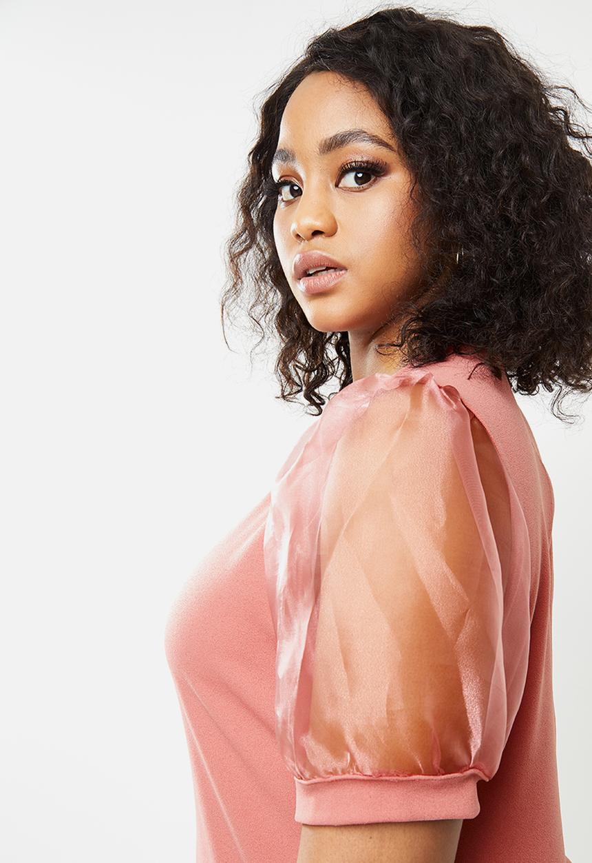 Blake - Crepeon combo bodycon mini dress - pink