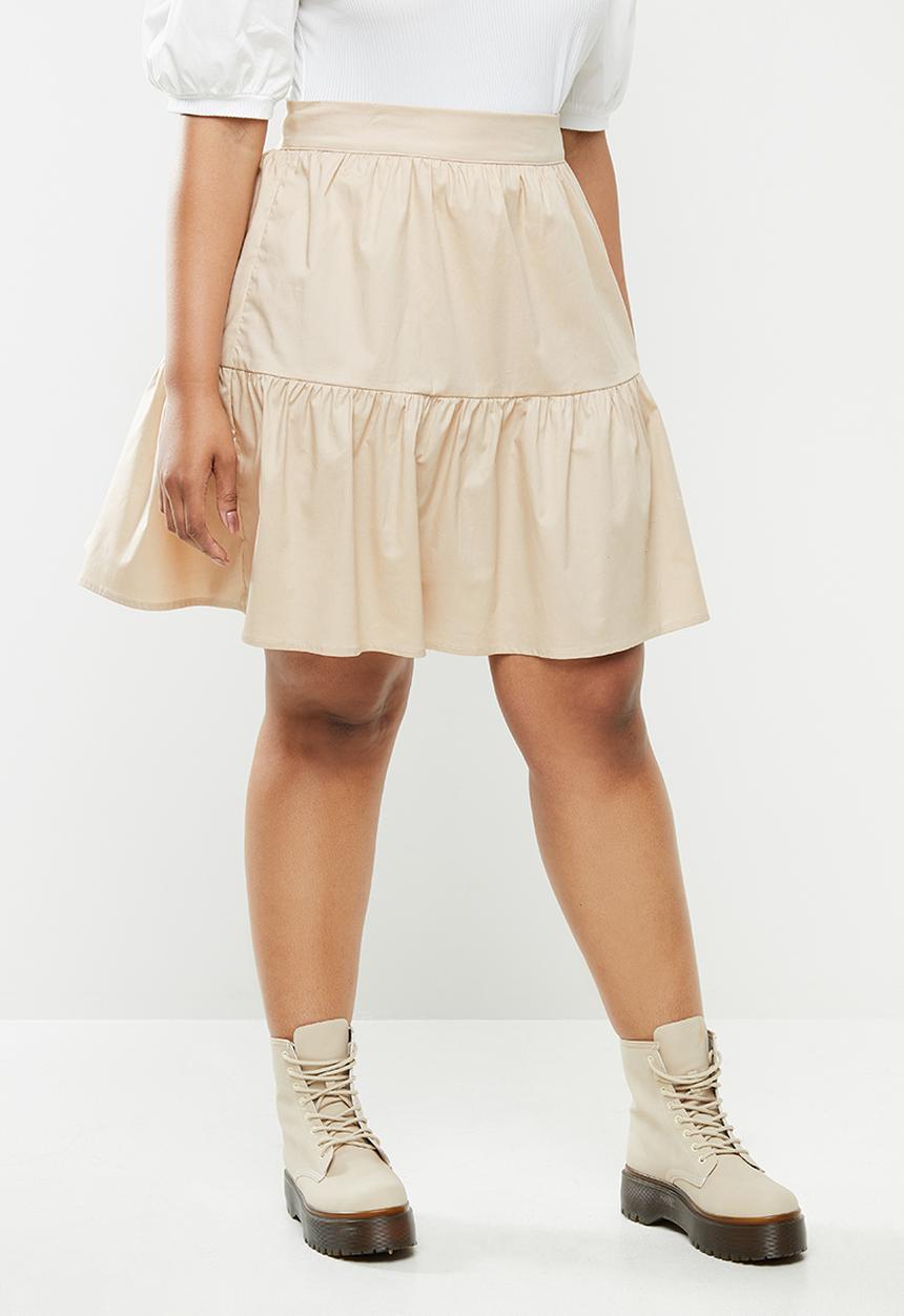 Blake - Cotton poplin tiered mini skirt - beige